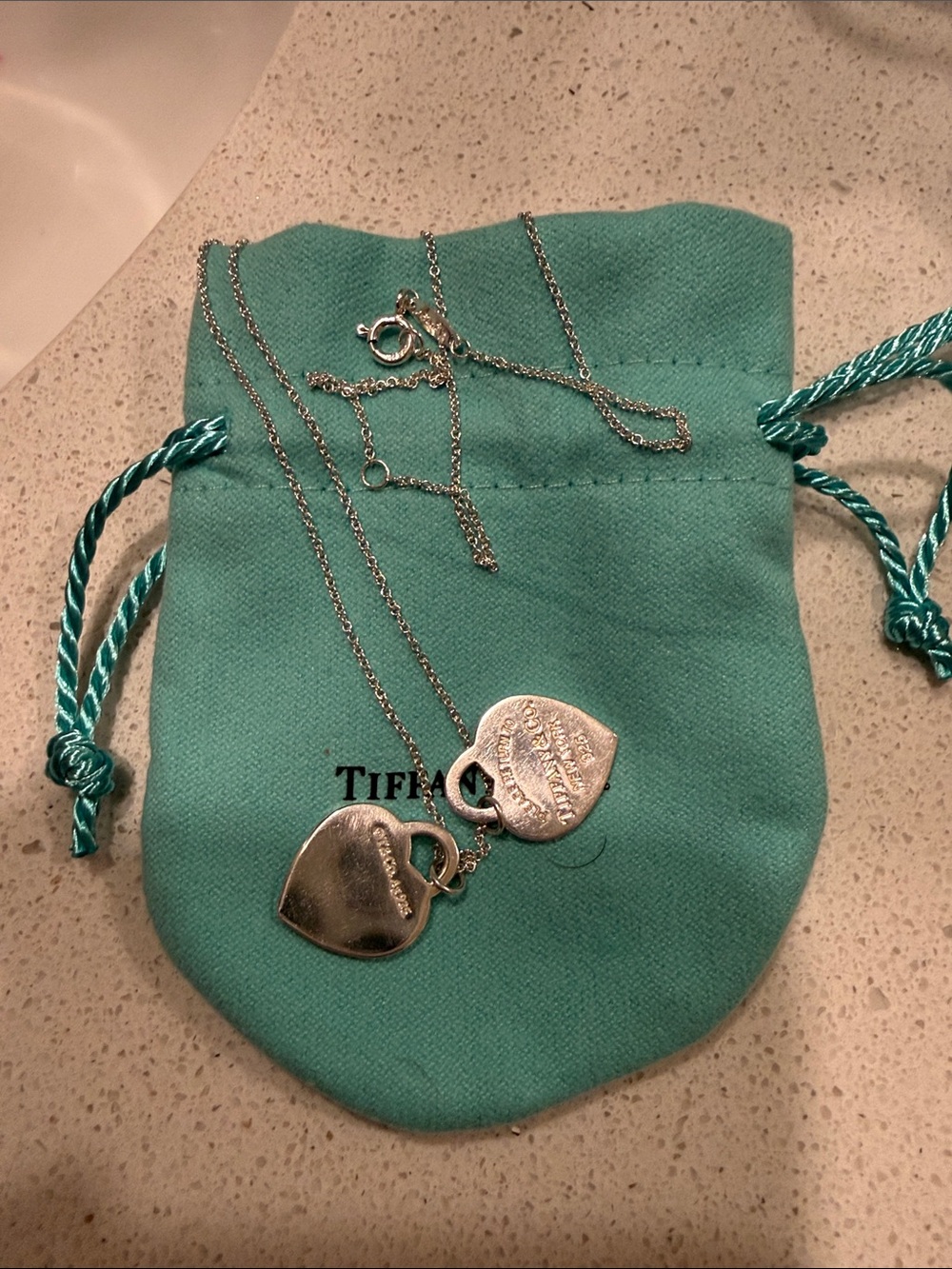 Tiffany & Co. Silver Necklace with Turquoise Heart Tag 18 inch chain - Picture 2 of 3